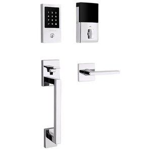 Baldwin Hardware Minneapolis Touchscreen Handleset with Left handed Lakeshore Lever in Polished Chrome