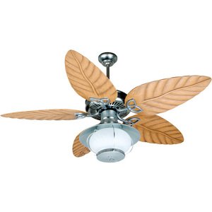 Craftmade 54" Outdoor Patio Ceiling Fan with Outdoor Tropic Isle Blades in Light Oak and Wire Cage Outdoor Kit in Galvanized with Frost Glass
