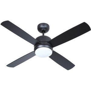 Craftmade 44" Ceiling Fan with Light Kit in Flat Black and Opal Frost Glass with Integrated Blades