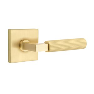Emtek Hardware Passage Straight Knurled Lever With L-Square Stem And Square Rose with Concealed Screws In Satin Brass