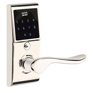 Emtek Hardware Luzern Right Hand Emtouch Lever with Electronic Touchscreen Lock in Polished Nickel