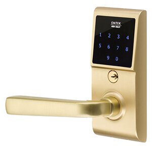 Emtek Hardware Sion Left Hand Emtouch Lever with Electronic Touchscreen Lock in Satin Brass
