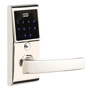 Emtek Hardware Geneva Right Hand Emtouch Storeroom Lever with Electronic Touchscreen Lock in Polished Nickel