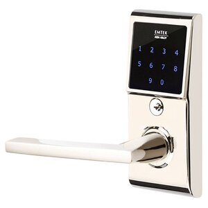 Emtek Hardware Helios Left Hand Emtouch Storeroom Lever with Electronic Touchscreen Lock in Polished Nickel