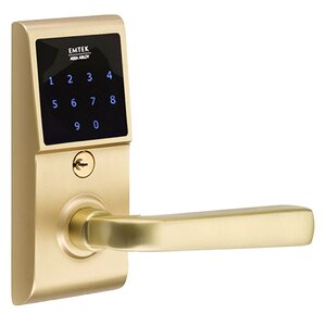 Emtek Hardware Sion Right Hand Emtouch Storeroom Lever with Electronic Touchscreen Lock in Satin Brass