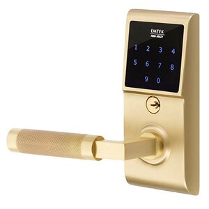 Emtek Hardware Emtouch - L-Square Knurled Lever Electronic Touchscreen Lock in Satin Brass