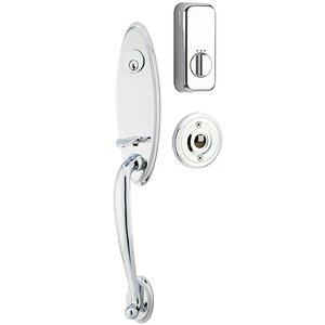 Emtek Hardware Marietta Handleset with Empowered Smart Lock Upgrade and Hercules Right Handed Lever in Polished Chrome