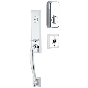 Emtek Hardware Adams Handleset with Empowered Smart Lock Upgrade and Turino Right Handed Lever in Polished Chrome