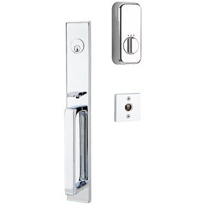 Emtek Hardware Lausanne Handleset with Empowered Smart Lock Upgrade and Orb Knob in Polished Chrome