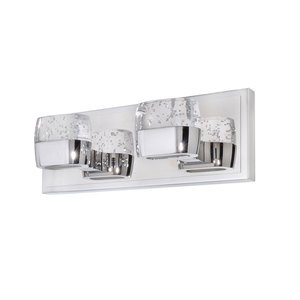ET2 Lighting Double LED Vanity in Polished Chrome with Etched/Bubble Glass