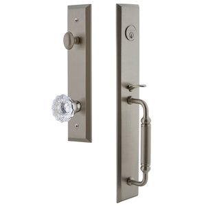 Grandeur Door Hardware One-Piece Handleset with C Grip and Fontainebleau Knob in Satin Nickel