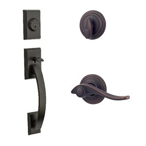 Kwikset Door Hardware Tavaris Single Cylinder Handleset In Avalon Interior Active Handleset Trim Right Hand Door Lever & Single Cylinder Deadbolt In Venetian Bronze