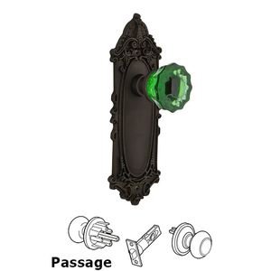 Nostalgic Warehouse 722665 Victorian Plate Single Dummy Crystal Emerald Glass Door Knob in Antique Pewter 