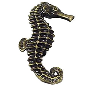 Tropical Large Seahorse Facing Right Knob In Antique Brass