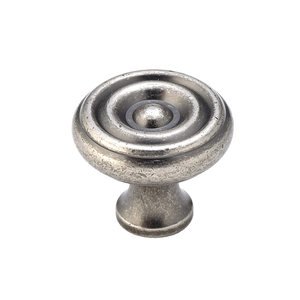 Richelieu Hardware Solid Brass 1 1/4" Diameter Flattened Knob with Concentric Circles in Pewter