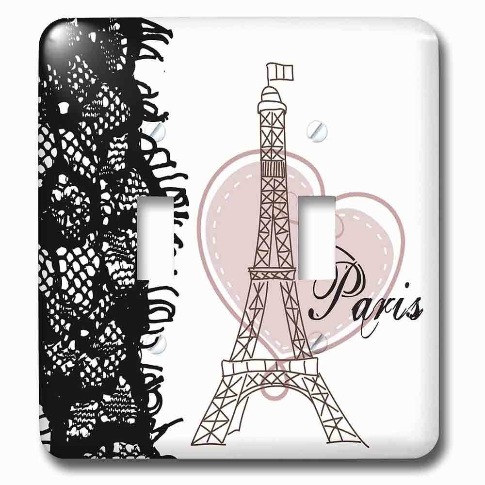 Jazzy Wallplates Double Toggle Wallplate With Paris Eiffel Tower With Heart And Black Lace