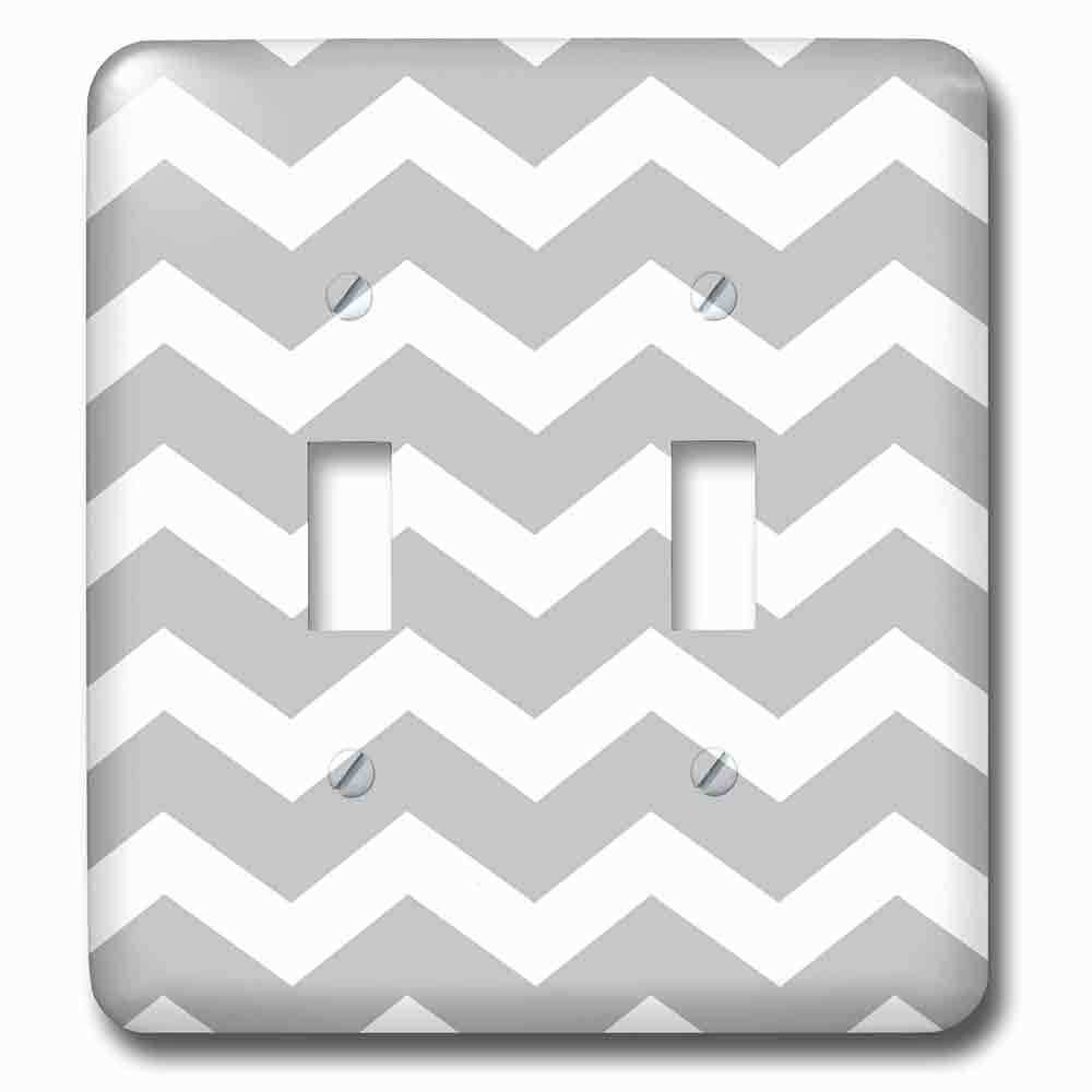 Jazzy Wallplates Double Toggle Wallplate With Gray And White Zig Zag Chevron Pattern. Light Grey Silver Zigzags