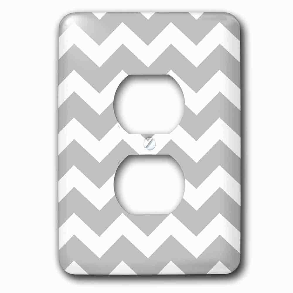 Jazzy Wallplates Single Duplex Outlet With Gray And White Zig Zag Chevron Pattern. Light Grey Silver Zigzags