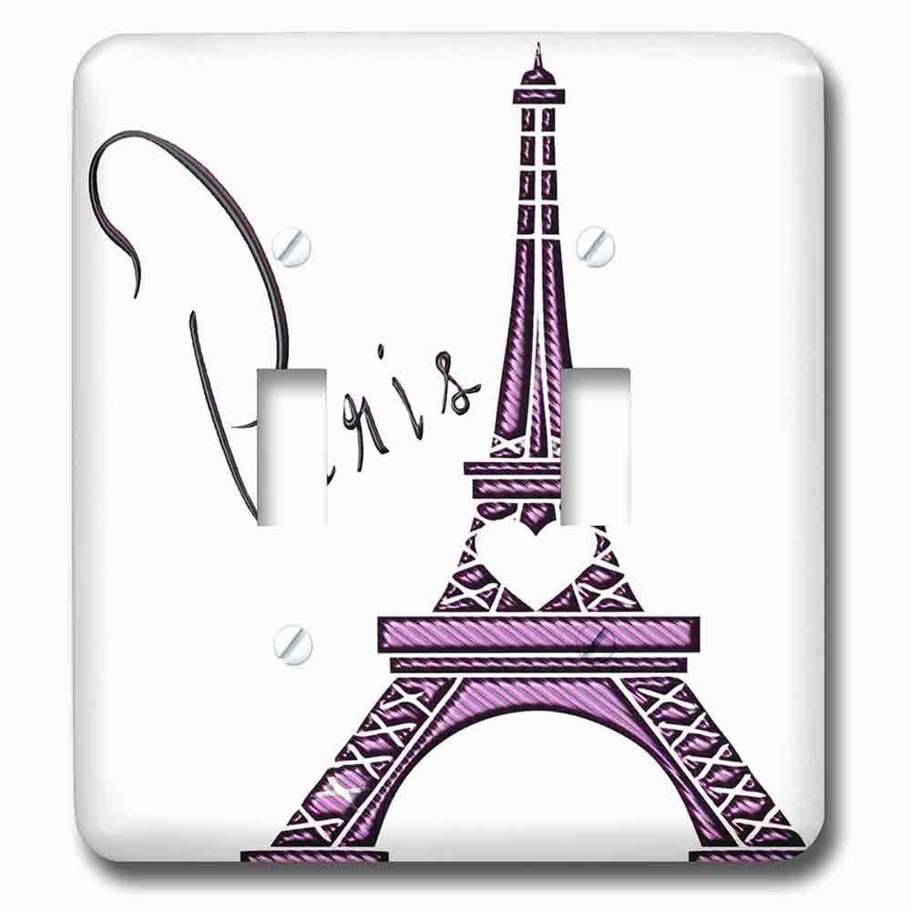 Jazzy Wallplates Double Toggle Wallplate With Purple Gel Effect One Dimensional Eiffel Tower With The Word Paris