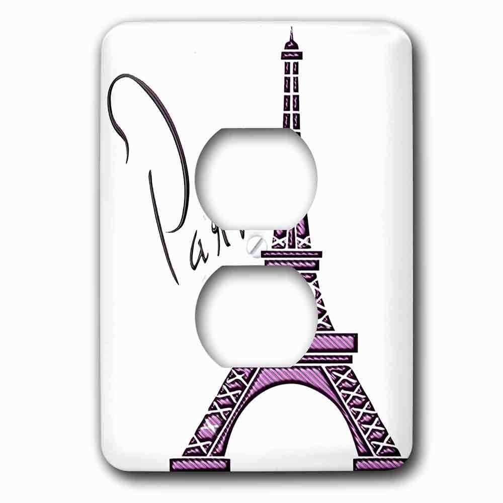 Jazzy Wallplates Single Duplex Outlet With Purple Gel Effect One Dimensional Eiffel Tower With The Word Paris