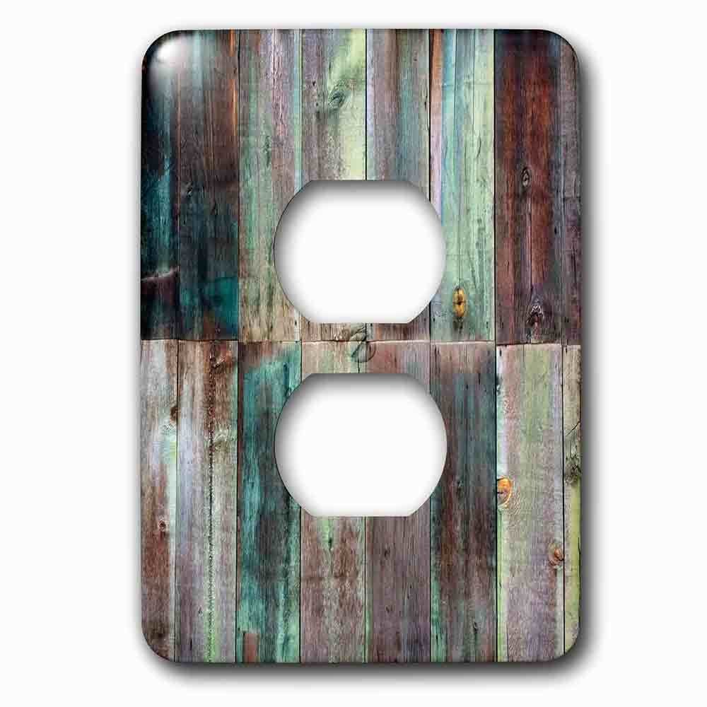 Jazzy Wallplates Single Duplex Outlet With Photograph Of Turquoise And Brown Distressed Wood