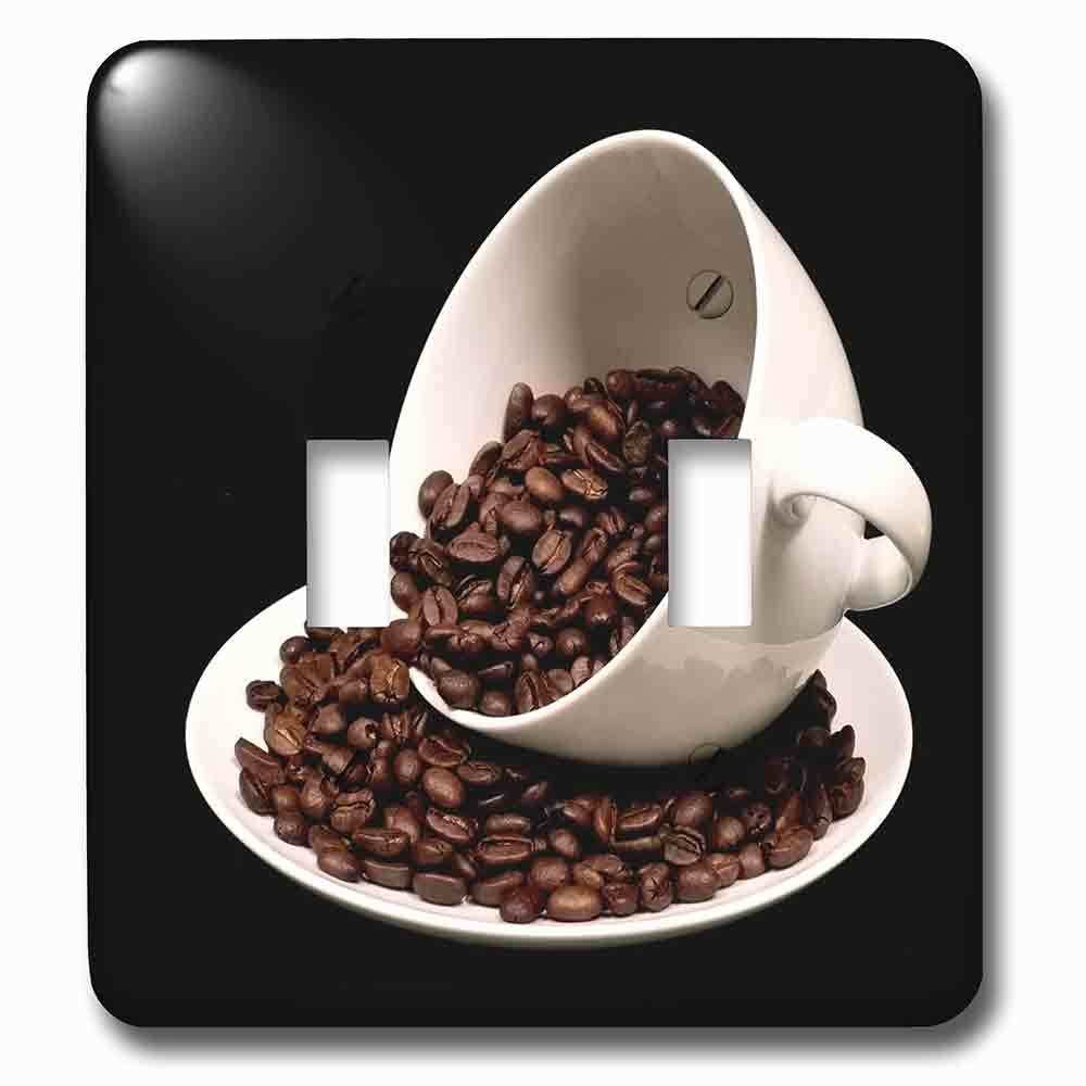 Jazzy Wallplates Double Toggle Wallplate With Photograph Of A Coffee Cup Full Of Coffee Beans Spilling Over