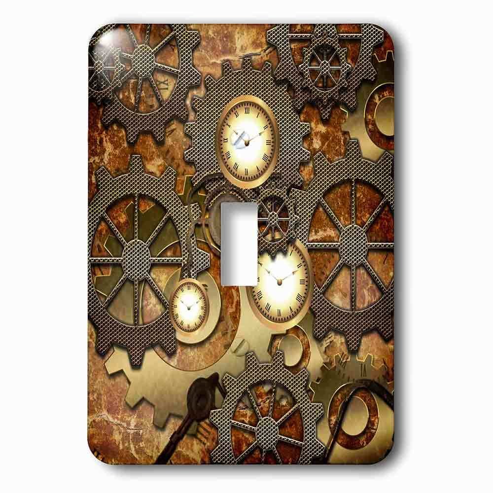 Jazzy Wallplates Single Toggle Wallplate With Steampunk Clocks Gears In Golden Design