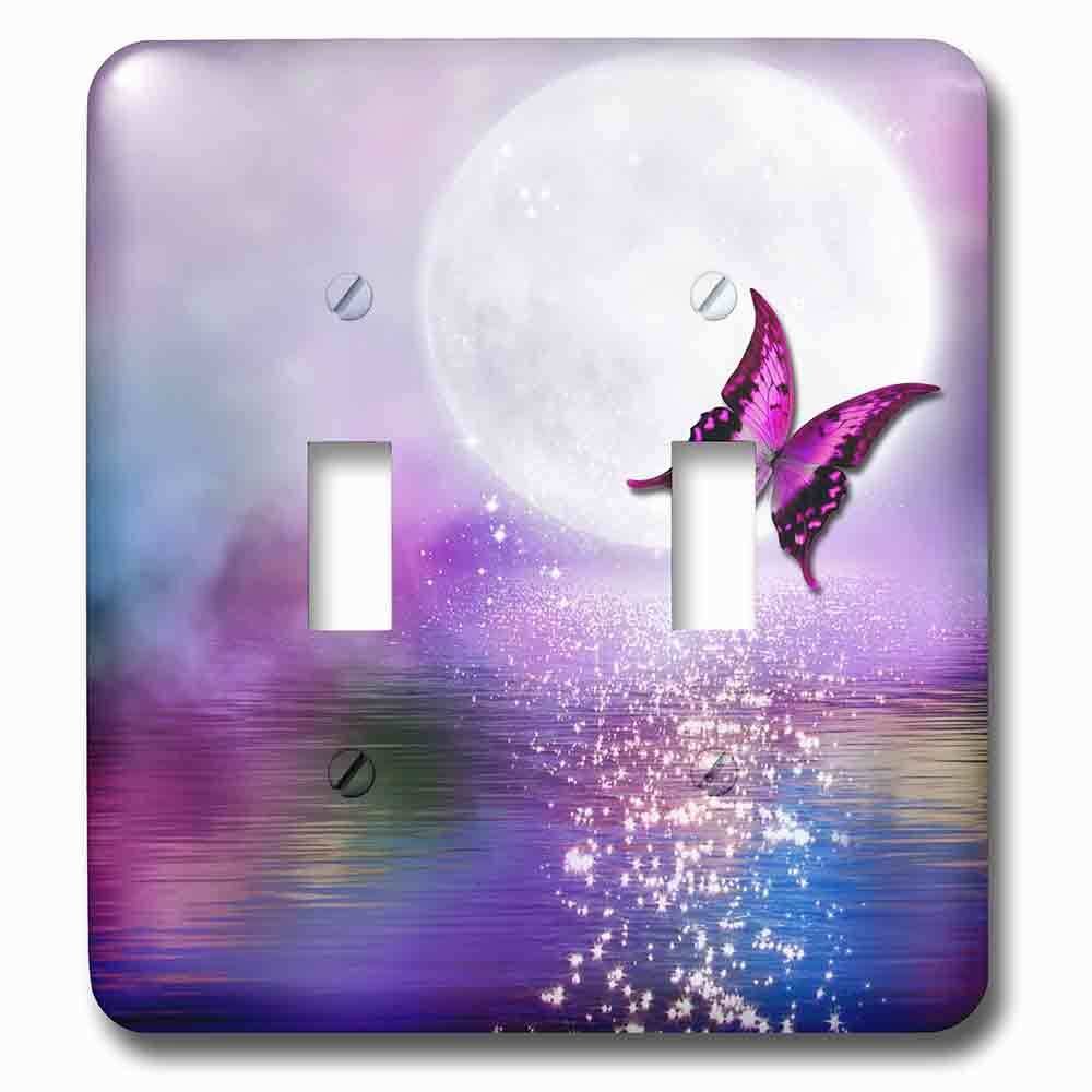 Jazzy Wallplates Double Toggle Wallplate With Purple Lake In The Moonlight With Butterfly