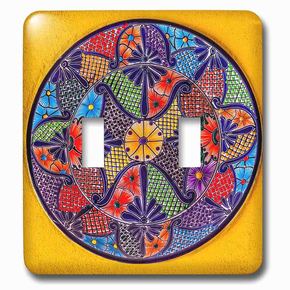 Jazzy Wallplates Double Toggle Wallplate With Colorful Ceramic Mexican Plate, Guanajuato, Mexico