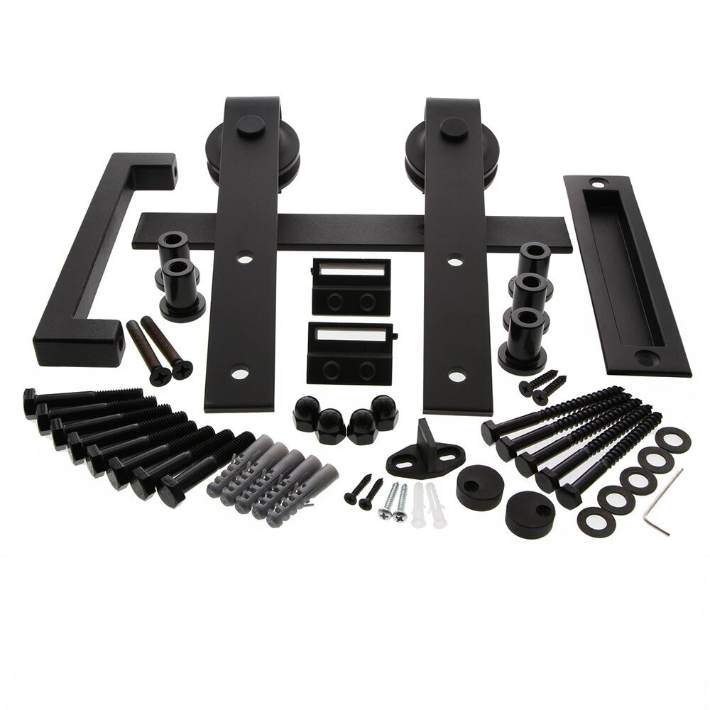 Ageless Iron 78 3/4" Complete Barn Door Kit with Roller, Flush Pull and Grip in Black Iron