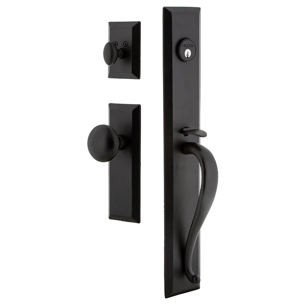 Ageless Iron Keep One-Piece Handleset with A Grip with Keep Plate and Keep Knob in Black Iron
