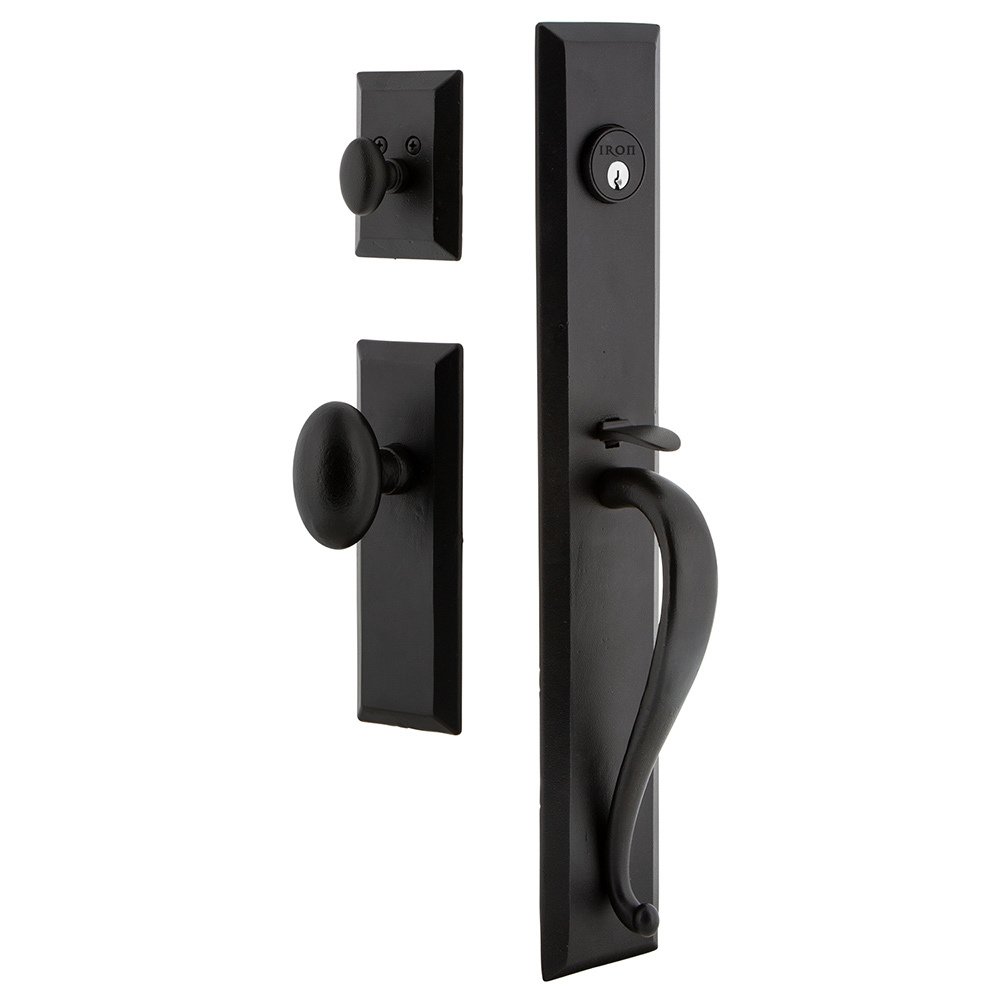 Ageless Iron Keep One-Piece Handleset with A Grip with Keep Plate and Aeg Knob in Black Iron