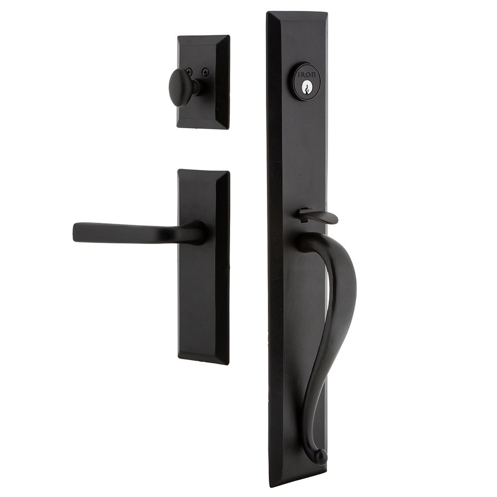 Ageless Iron Keep One-Piece Dummy Handleset with A Grip with Keep Plate and Lance Lever in Black Iron