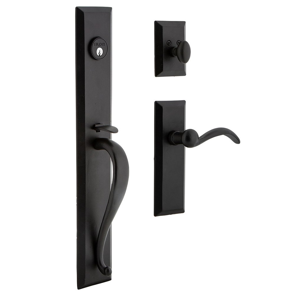 Ageless Iron Keep One-Piece Dummy Handleset with A Grip with Keep Plate and Tine Lever in Black Iron