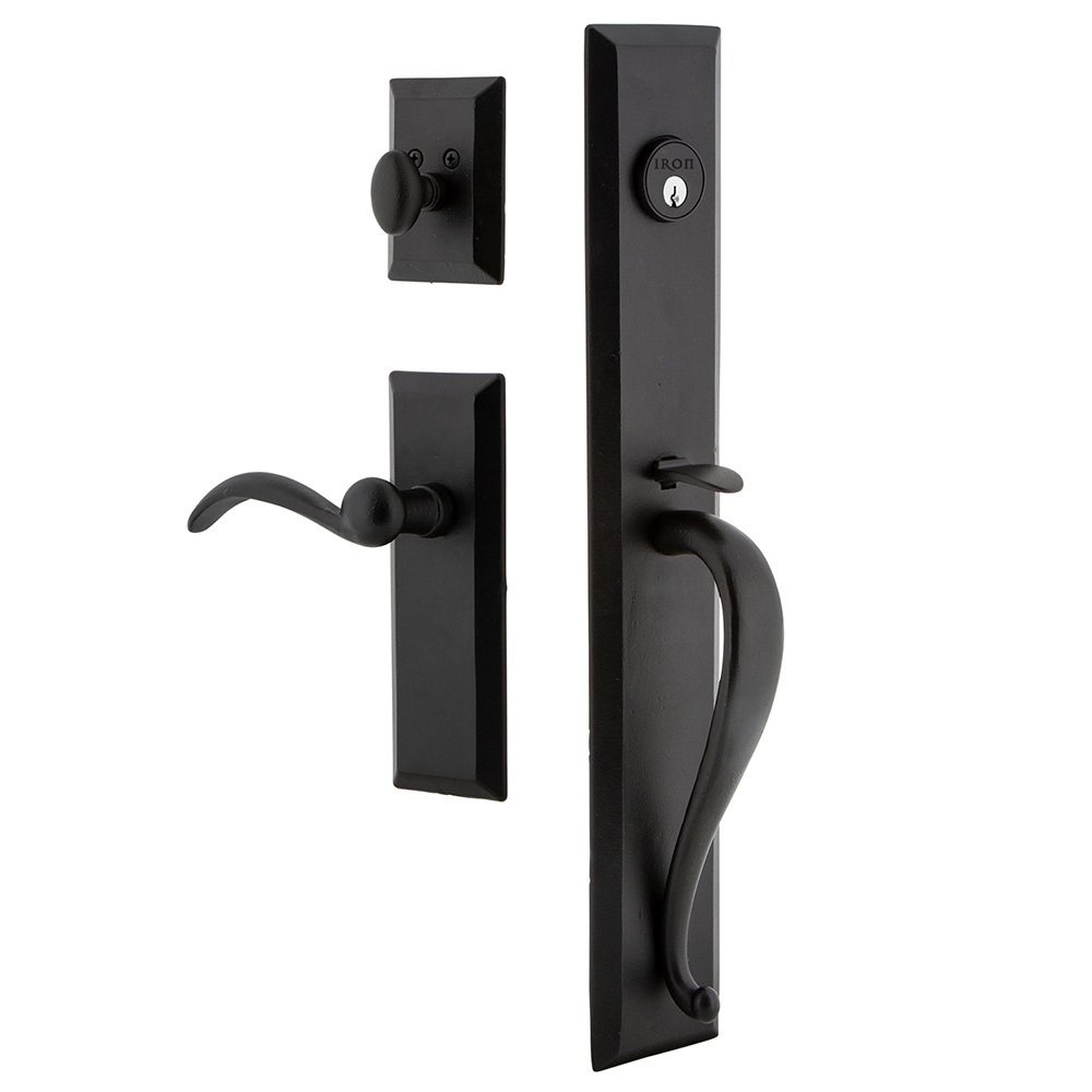 Ageless Iron Keep One-Piece Dummy Handleset with A Grip with Keep Plate and Tine Lever in Black Iron