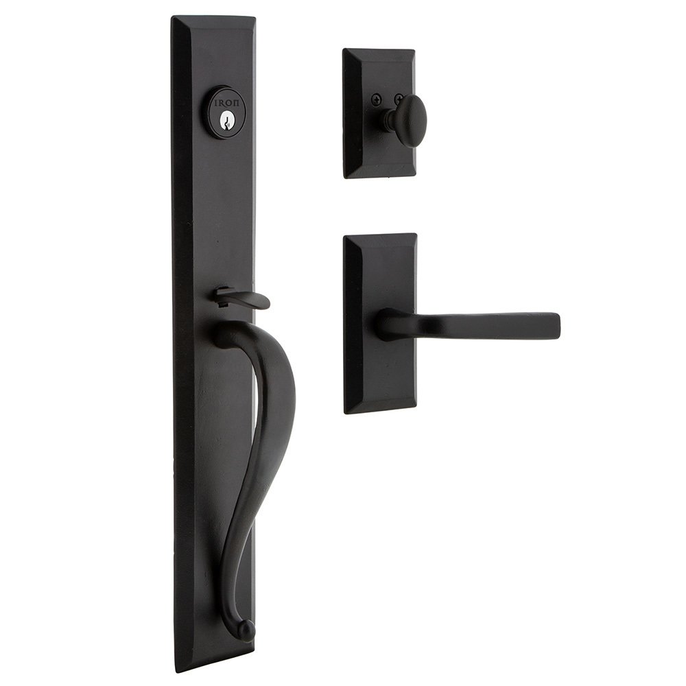 Ageless Iron Keep One-Piece Dummy Handleset with A Grip with Vale Plate Lance Lever in Black Iron