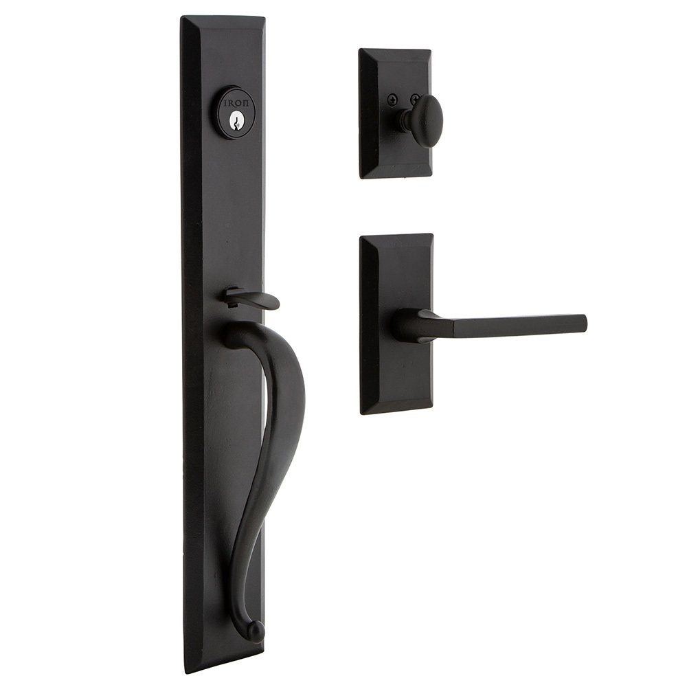 Ageless Iron Keep One-Piece Dummy Handleset with A Grip with Vale Plate Dirk Lever in Black Iron