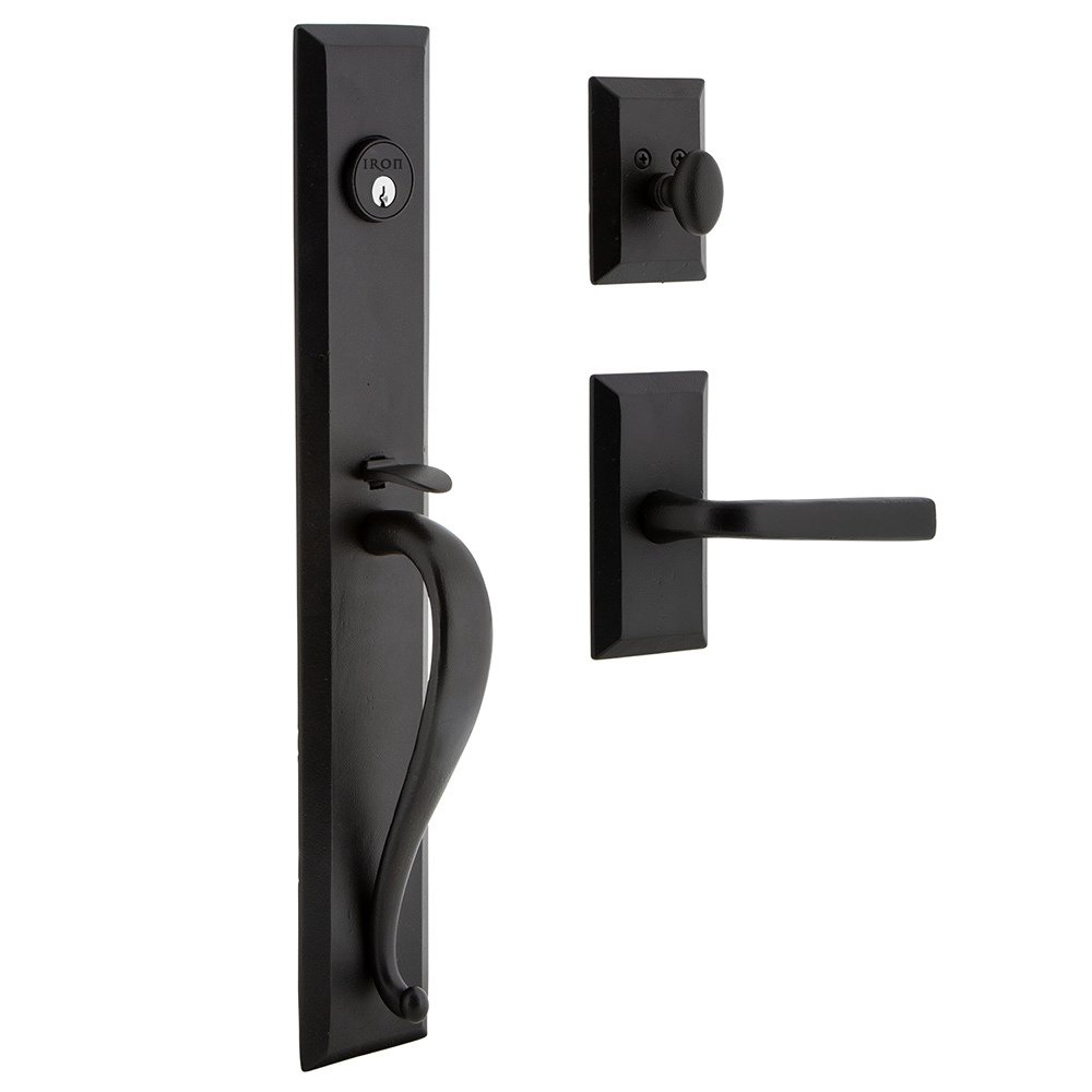 Ageless Iron Keep One-Piece Handleset with A Grip with Vale Plate and Lance Lever in Black Iron