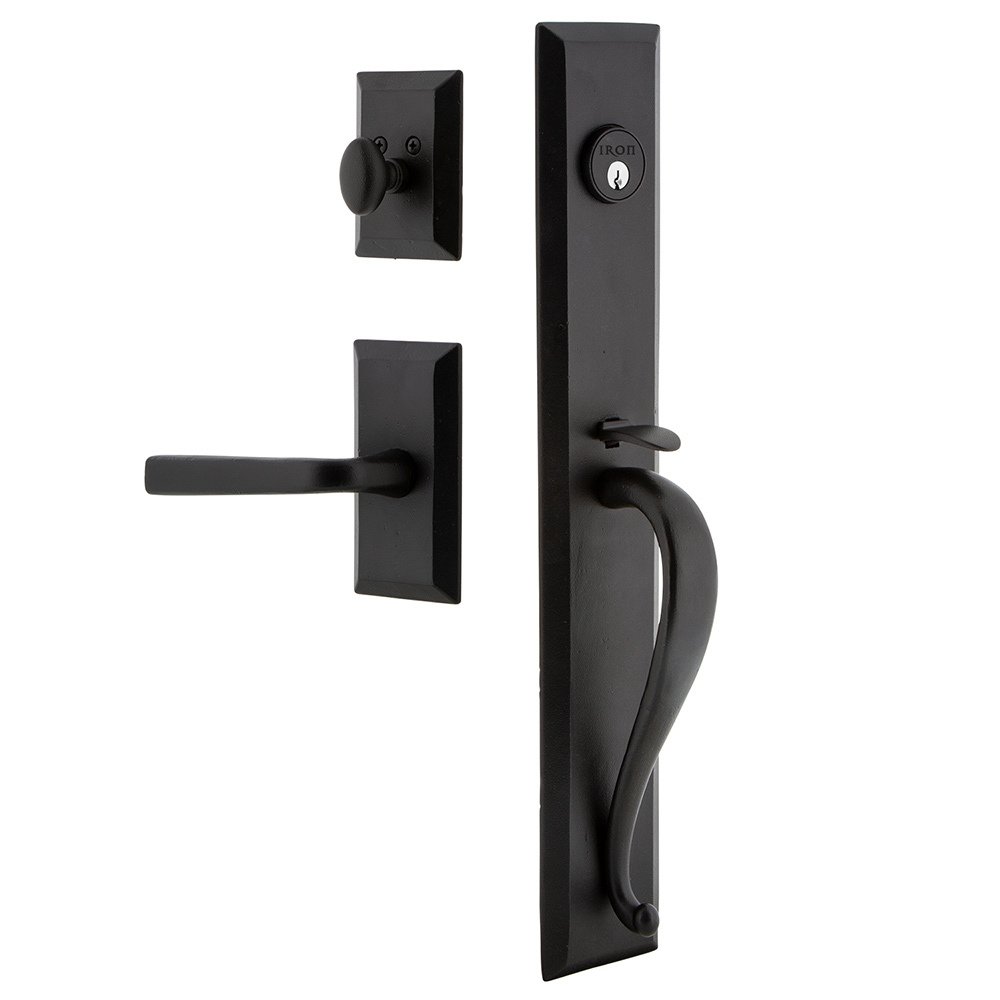 Ageless Iron Keep One-Piece Handleset with A Grip with Vale Plate and Lance Lever in Black Iron