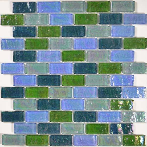 Aqua Mosaics 1" x 2" Brick Ocean Mosaic in Blue Green Blend
