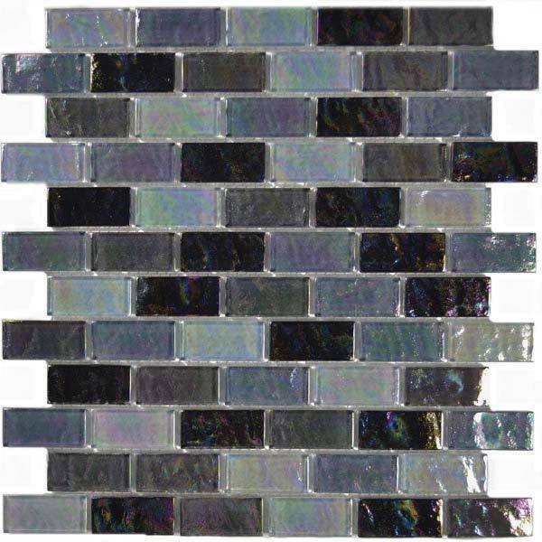 Aqua Mosaics 1" x 2" Brick Ocean Mosaic in Black Blend