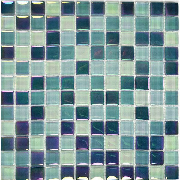 Aqua Mosaics 1" x 1" Crystal Iridescent Mosaic in Sea Green Blend