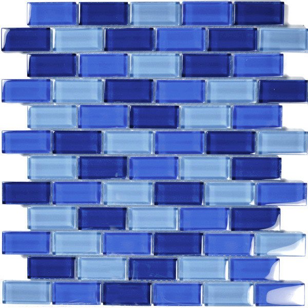 Aqua Mosaics 1" x 2" Brick Crystal Mosaic in Cobalt Blue Blend