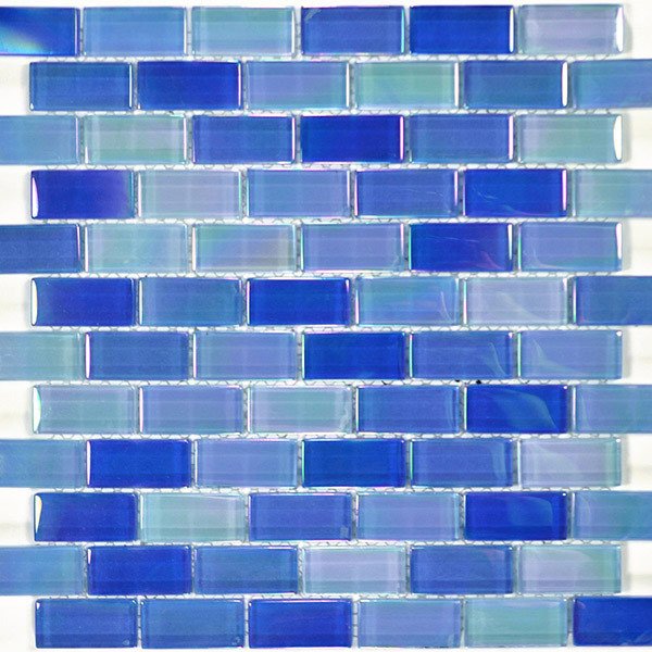 Aqua Mosaics 1" x 2" Brick Crystal Iridescent Mosaic in Bright Blue Blend