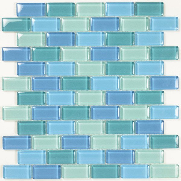 Aqua Mosaics 1" x 2" Brick Crystal Mosaic in Turquoise Blue Blend
