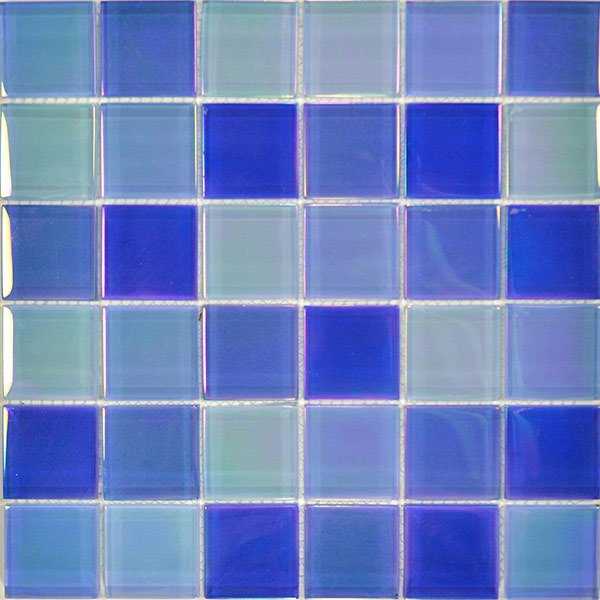 Aqua Mosaics 2" x 2" Crystal Iridescent Mosaic in Bright Blue Blend