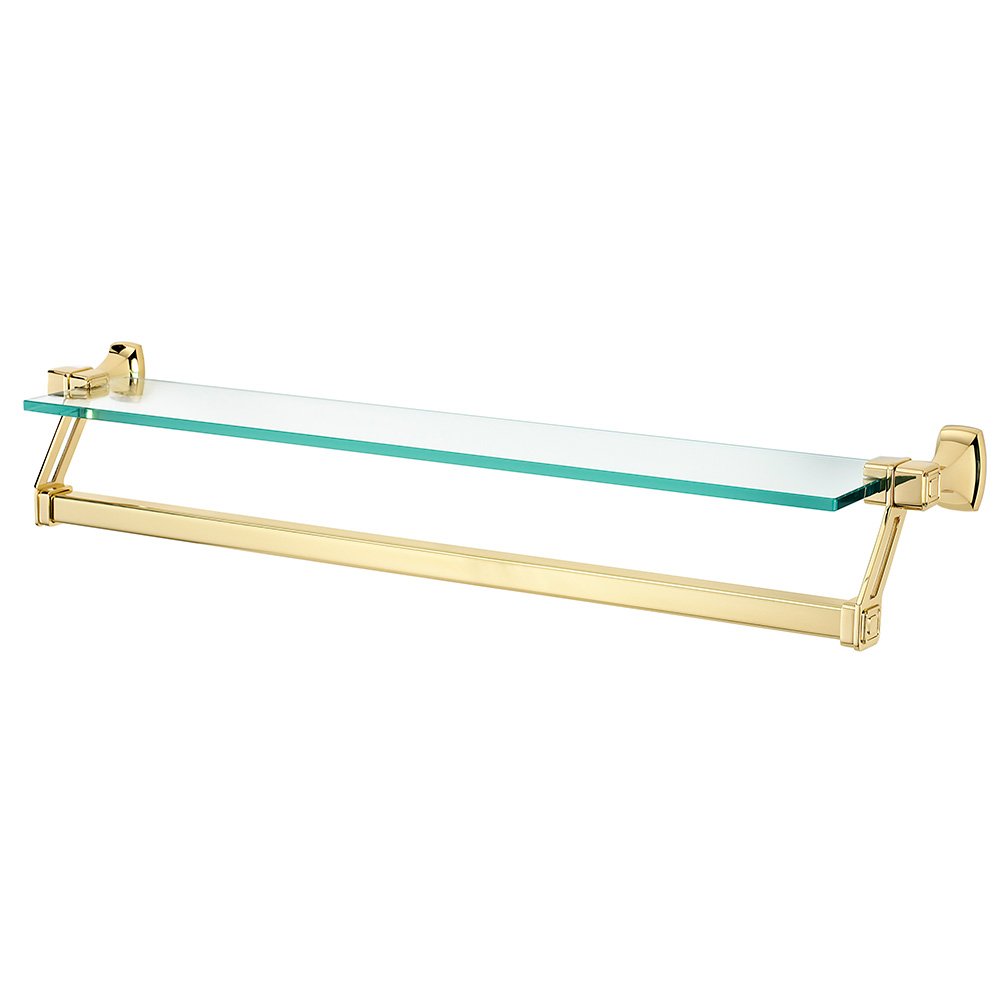 Alno Hardware 25" Glass Shelf With Towel Bar in Unlacquered Brass