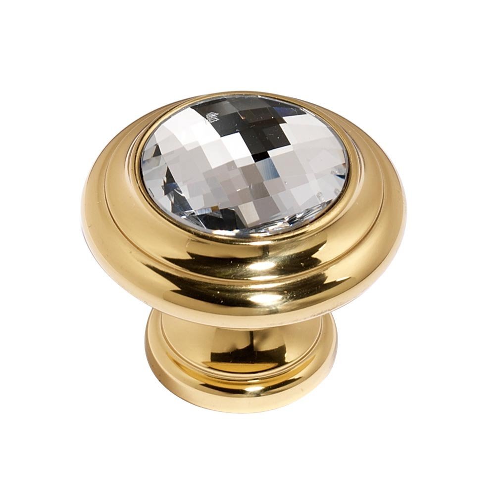 Alno Hardware Solid Brass 1 1/4" Round Knob in Swarovski /Polished Brass