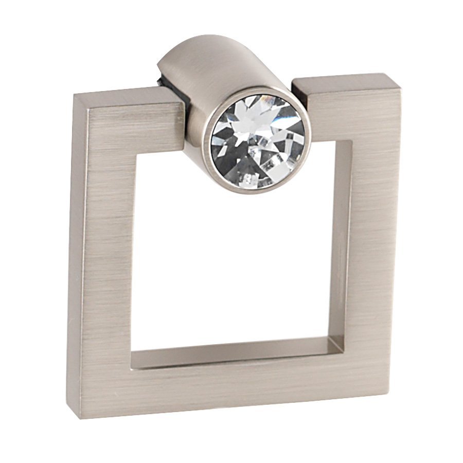Alno Hardware 1 1/2" Square Ring with Crystal Small Round Mount in Satin Nickel