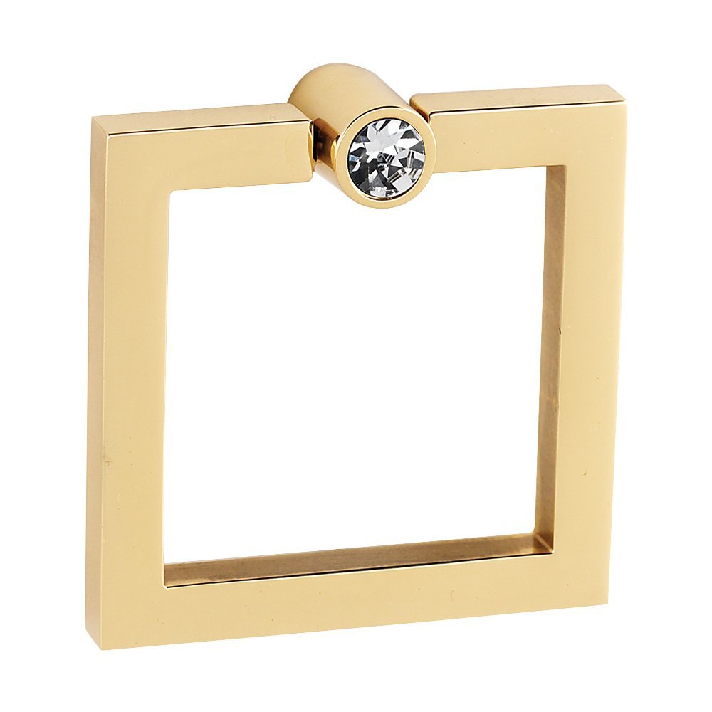 Alno Hardware 3" Square Ring with Crystal Large Round Mount in Polished Brass